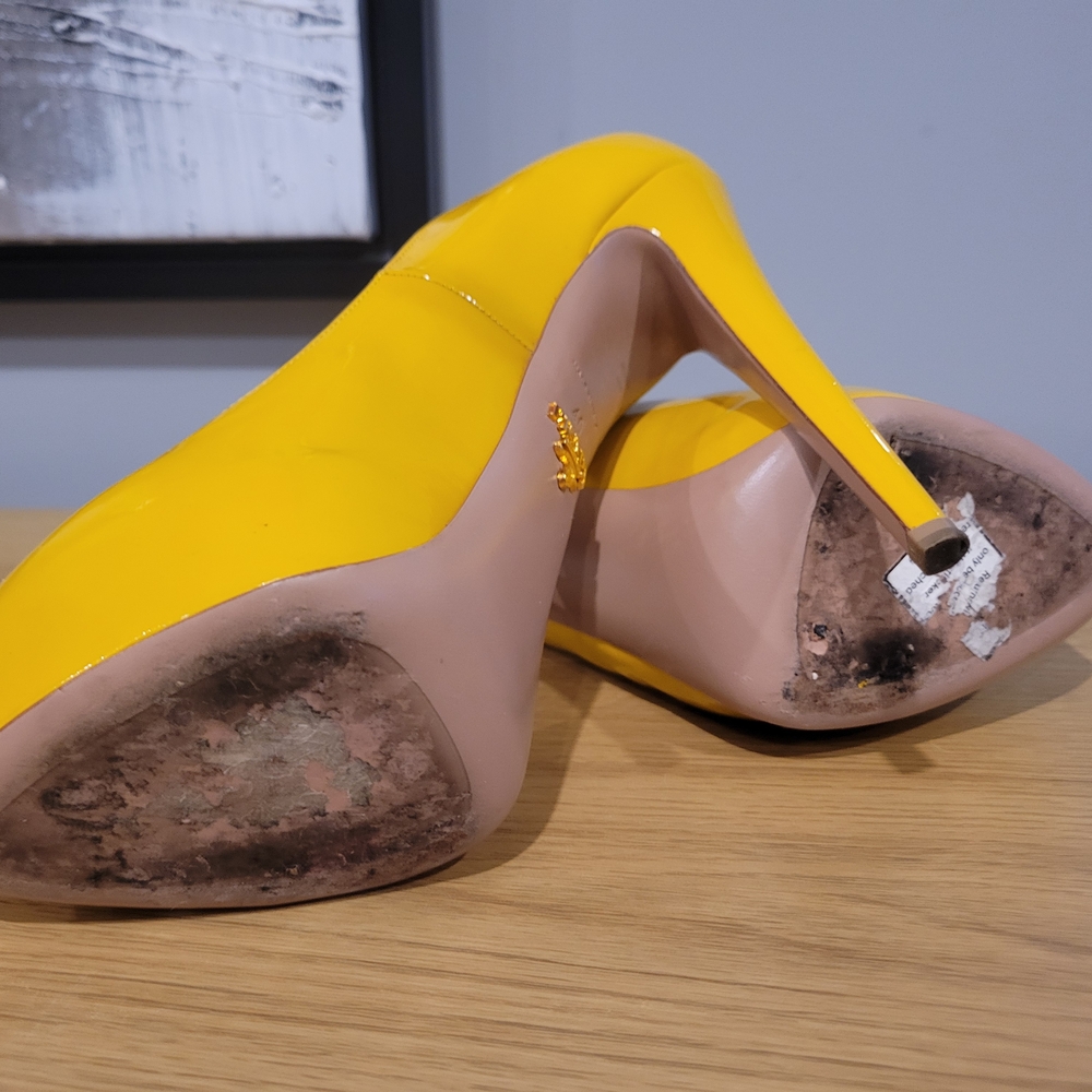 Prada Yellow Patent Leather High Heel Pumps - Picture 2 of 6
